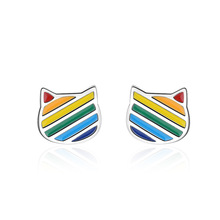 XIYANIKE 925 Sterling Silver Rainbow Color Cat Stud Earrings Sweet Enamel Stud Earrings For Women Wedding Party Jewelry Gift New 2024 - buy cheap