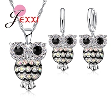 Party Trendy Owl Design Girls Jewelry Sets Colorized Crystal Necklace Earrings 925 Sterling Silver Women Pendant Set 2024 - buy cheap