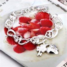 Free shipping,925 silver jewelry Bracelet ,Key lock flower inlaid stone heart, fashion jewelry Bracelet wholesale price! S122 2024 - buy cheap