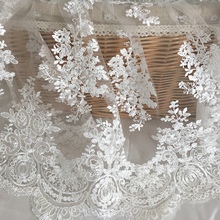 NEW white Floral yarn lace  fabric 3D beaded Embroidered Chiffon cloth for wedding dress DIY 1 order=1 meter 2024 - buy cheap