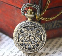 wholesale buyer price good quality fashion vintage new bronze mini butterfly pocket watch necklace with chain hour 2024 - buy cheap