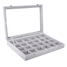 SZanbana Large Grey 24Grid Velvet Jewelry Tray Showcase Metal Lock Display Storage Glass Window case, Jewelry packaging & display, 24 grid Jewelry Tray Showcase with Lock 2024 - buy cheap