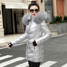 parkas  Fur Collar  Women's down jacket Women's mid-Length silver winter jacket Warm Coat for Women Bright color Hooded Jacket 2024 - buy cheap