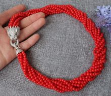 Hermoso collar redondo de 8 hebras de Coral rojo 2024 - compra barato