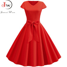 Vestido Midi de verano de manga corta para mujer, elegante, informal, Retro, Rockabilly, rojo, de talla grande 2024 - compra barato