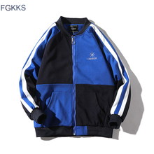 FGKKS Casaco Homens Jaqueta de Marca de Moda 2019 Primavera Outono Masculino Faixa de Emenda Jaqueta Casacos dos homens Streetwear Hip Hop Jaqueta outerwear 2024 - compre barato