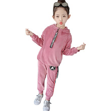 Conjunto de ropa deportiva para niña, abrigo de manga larga con capucha y pantalones informales, holgados y cómodos, de 4 a 12 años, novedad, otoño 2024 - compra barato