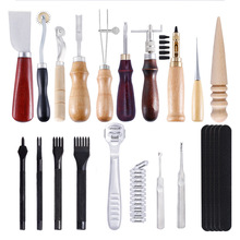 19 Pieces Hand Leather Craft Punch Tools set Kit Stitching Carving Working Sewing Saddle Groover for Leather Repair 2024 - buy cheap