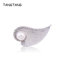 TANGTANG Brooch For Woman Matt Silver Plated Leaf Brooch Simply Rhinestone Simulated Pearl Brooch Pins Jewelry Accessories Grace 2024 - buy cheap