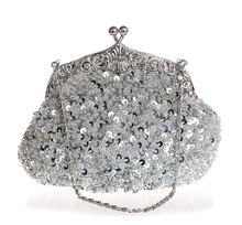 New Arrival Silver Women's Beaded Sequined Handbag Clutch Evening Bag Banquet Party Purse Makeup Bag Free Shipping 03162-H 2024 - buy cheap