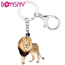 Bonsny элегантные акриловые цепочки для ключей от Льва, кольца для ключей, украшения в виде животных джунглей для женщин и девочек, Подарочные Подвески-сумочки 2024 - купить недорого