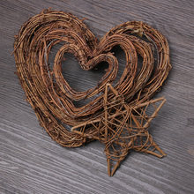 1PC Heart & Star Pattern Christmas Rattan Ring Natural Rattan Festive Shop Window Door Hanging Wreaths Home Party Decor 2024 - buy cheap