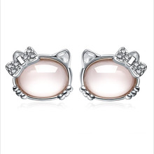Trendy Silver Plated Earrings For Women Accessories Cute Crystal Cat Female Stud Earrings Jewelry Girl Lovers Gift Hot 2024 - buy cheap