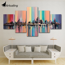 5 painéis de pintura cidade lago colorido arte de parede imagem decoração de casa sala de estar pintura de tela impressão arte em tela 2024 - compre barato