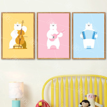 Guitarra Kawaii Cello, acordeón, oso, carteles dicos y impresiones sobre lienzo para pared, dormitorio de niños, cuadro decorativo No enmarcado 2024 - compra barato