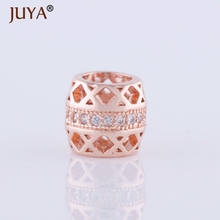 Accessories Beads Findings Copper Metal Micro Pave CZ Rhinestone Big Hollow Hollow Beads For DIY Jewelry Making 2024 - buy cheap