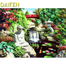 Full Square Diamond embroidery Buddha waterfall lotus goldfish Full Round Diamond painting Cross stitch DIY 3D Diamond mosaic 2024 - buy cheap