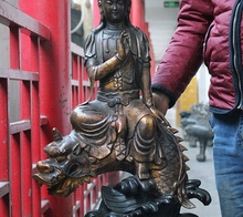 Estatua de Buda de 32 ", budismo tibetano, bronce dorado, GuanYin kwan-yin, dragón, pez, 160817 2024 - compra barato