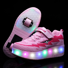 Crianças tênis de luz led duas rodas meninos meninas rolo skate sapatos brilhantes crianças menina esporte roda sapatos de carregamento usb 2024 - compre barato