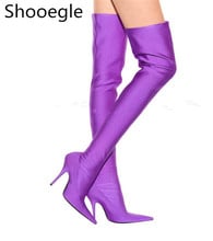 Sexy Over The Knee High Heels Satin Women Boots Stretchy Sock Booties Thigh High Boots Stilettos 2024 - buy cheap