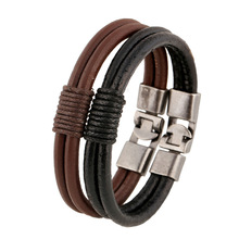 2016 Punk Weave Design Fashion Vintage Alloy Black Brown Genuine Women Leather Bracelets Cuff Bangles Men Jewelry Accessories 2024 - buy cheap