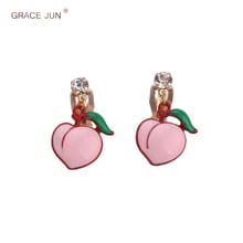 2018 New Fashion Rhinestone Enamel Small Peach Shape Clip on Earrings No Pierced for Girl's Kid Lovely Needn't Ear Hole Earrings 2024 - buy cheap