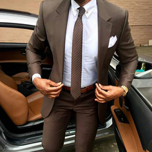 Custom Made Brown Men Suit For Wedding 2pieces Slim Fit Tuxedos Masculino Latest Groom Prom Mens Suits (Jacket+Pants+Tie) 2024 - buy cheap