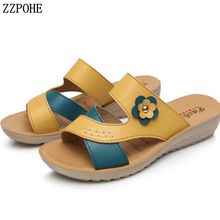 ZZPOHE 2019 Summer new women's shoes genuine leather wedges casual mother sandals elderly soft comfortable slippers plus size 42 2024 - buy cheap