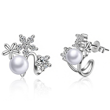 Flower Zirconia Crystal Pearl Clip Earrings with Pierced  Ear Cuff Clip  Earrings Jewelry Accessories Gift for Women Girls 2024 - buy cheap
