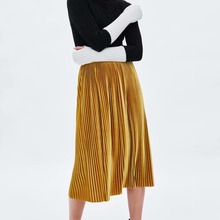Женская плиссированная юбка до щиколотки, длинная винтажная бархатная юбка с высокой талией, желтая юбка на весну-осень 2024 - купить недорого