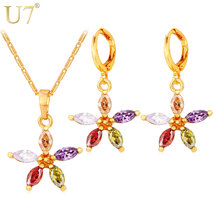U7 Luxury AAA Zirconia Jewelry Sets Gold Color Colorful Crystal Star Earrings For Women Party Necklace Set S770 2024 - buy cheap