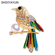 Shdiyayun broche de pássaros natural, broche de pérola de água doce em ouro para mulheres, acessórios para joias de casamento femininas 2024 - compre barato