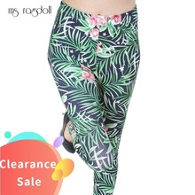 Plus Size Casual Workout Leggings Women Leaf Print High Waist Elastic Leggins Mujer Fitness Fashion Clothings Skinny Pants 2024 - buy cheap