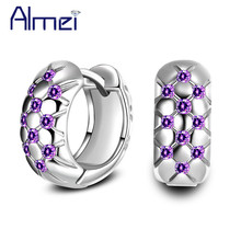 Almei 5%Off Cute Black Stud Earrings for Women Silver Color Purple Crystal Jewelry Earring Brincos Online Shopping India HE488 2024 - buy cheap