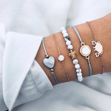 Modyle-pulseiras de bracelete boêmias femininas, 5 esferas, conjunto de pulseiras douradas, tartaruga e caranguejo, joias para mulheres 2024 - compre barato