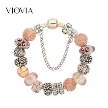 VIOVIA New Fashion Flower Series Charms Bracelet & Bangles Butterfly Rhinestone Beads Bracelet for Women Diy Jewelry B18009 2024 - buy cheap