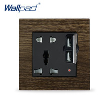 Panel de madera y Metal para pared, toma de corriente de pared Universal de 5 pines con 2 enchufes USB, de lujo, con cargador USB 2024 - compra barato