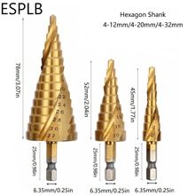 Сверло ESPLB 3 шт. 4-12/20/32 мм, HSS спиральное ступенчатое шестигранное/треугольное сверло с титановым покрытием, набор сверл для сверления отверстий 2024 - купить недорого