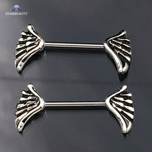 1pair 1.1*12mm Luck Angle Wing Nipple Piercing Jewelry Black 316L Surgical Steel Barbell Piercing Nipple Ring Bar Body Jewelry 2024 - купить недорого