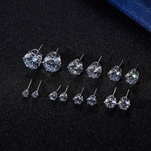 2 pares de pendientes redondos de circonia cúbica AAA para mujer y niña, aretes pequeños de cristal, pendientes de seis garras para boda, 3-10mm, regalo de joyería 2024 - compra barato