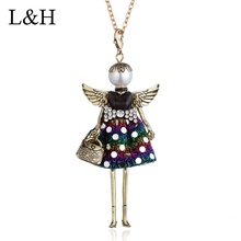 Angel Wing Dot Star Dancing Doll Big Choker Necklace 2018 New Black Dress Girl Pendant Statement Jewelry For Women Collares 2024 - buy cheap