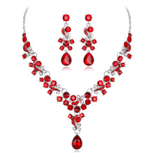 Women's High-end Crystal Earrings, Necklaces, Two Pieces of Jewelry, Bride's Dress, Necklace Set, Female Red Bule Jewelry Sets 2024 - buy cheap