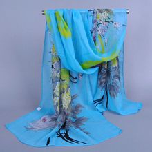 Женский шарф с принтом павлина и цветов, шифоновый шелковый шарф с цветочным принтом, популярные Длинные Простые хиджабные шали/шарфы, 10 шт./лот XQ065 2024 - купить недорого