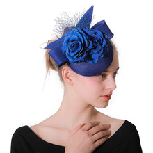 Tocado azul real para mujer, accesorios para el cabello, lazo para boda, sombrero Fedora de malla, ocasión Formal 2024 - compra barato