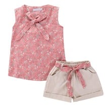 2021 kit de verão para meninas crianças estilo ins, blusa sem mangas com laço floral + calças, conjunto casual para meninas 1-6t 2024 - compre barato