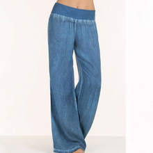 New Mid Waist Pleated Pants Casual Loose Solid Long Denim Pants Elastic Waist Fashion Wide Leg Pants Plus Size S-5XL 2024 - buy cheap