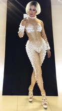 2020 Christmas New White Ball Sexy Jumpsuits Outfit Female Costumes Performance Show Leotard Dance Nightclub Stage Bar Slim Star 2024 - buy cheap