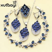 Blue Zircon White stones  Sterling Silver colorcolor Four-Piece Jewelry Set For Women Earring Ring Necklace Pendant Bracelet 2024 - buy cheap