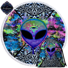 Trippy Alien by Brizbazaar Round Beach Towel Watercolor Tapestry Saucerman Eye Toalla Bath Towel With Tassel 150cm Mandala Mat 2024 - buy cheap