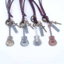 Fashion Leather Pendant Necklace Leather Guitar Shape Brown Leather Rope Band Necklaces Men Women Punk Jewelry Factory Outlet 2024 - buy cheap